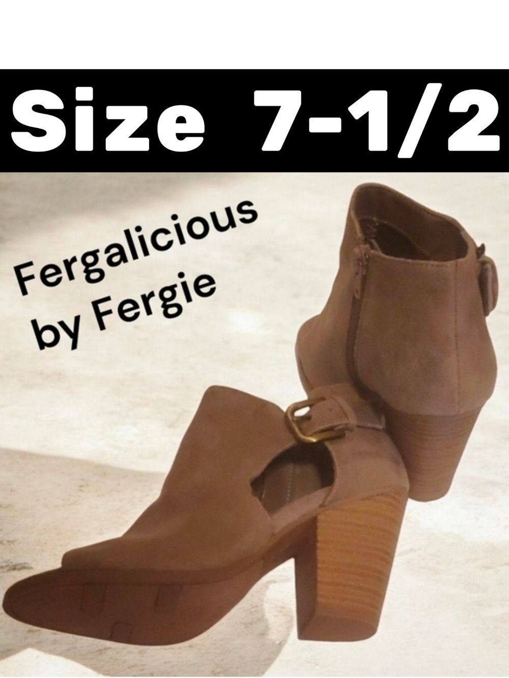 Fergalicious By Fergie Shoe Women's Size 7.5 Tan Ankle Booties Heeled Open Toe